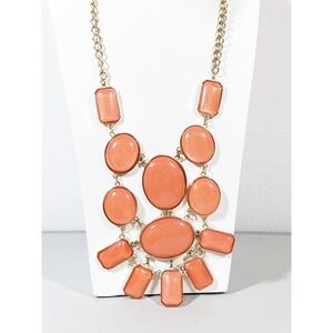 Peach Bubble Bib Statement Necklace Acrylic Cabochon Gold Tone 23"